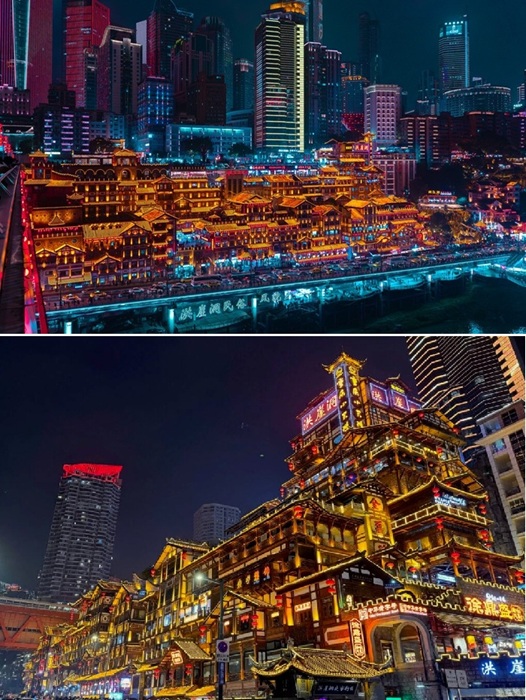 Комплекс «Пещера Хунъя» построен на скалистых склонах реки Цзялин. Комплекс «Пещера Хунъя» построен на скалистых склонах реки Цзялин.