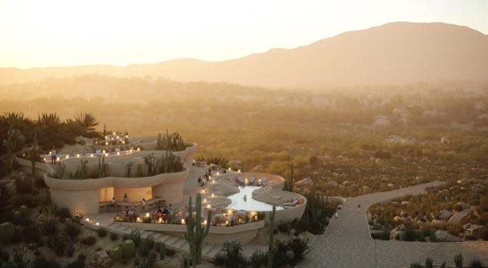 Ресторан планируют построить на самой вершине холма, чтобы обеспечить гостей захватывающим панорамным обзором (рендеринг Ummara Resort). | Фото: parametric-architecture.com.