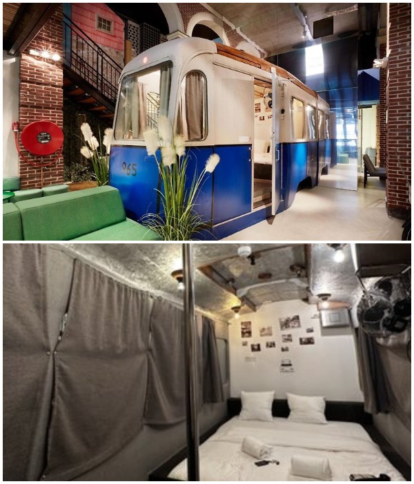 Вряд ли, где еще предложат переночевать в вагончике старого трамвая, который курсировал давным-давно по Амстердаму (Hotel No Hotel, Нидерланды).