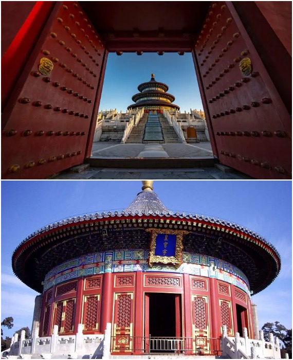 Ворота, ведущие в Храм неба, где главным культовым объектом является Зал Цинянь (Пекин, Китай).