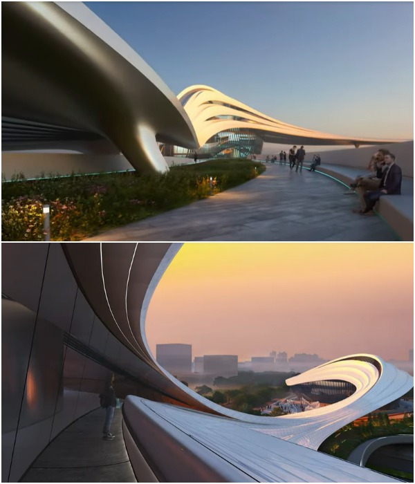 Переходы и террасы будут выполнять роль смотровых площадок и зон отдыха на свежем воздухе (концепт Jinghe New City).