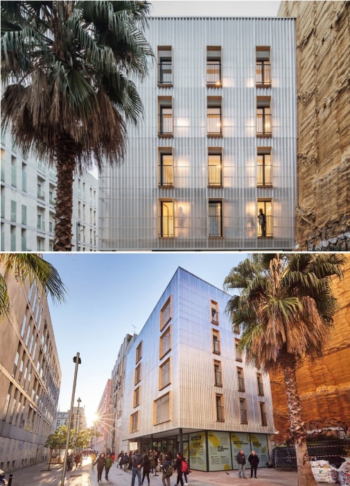 Оболочка из поликарбоната замаскировала индустриальный стиль, придав зданию более презентабельный вид (проект APROP, Барселона).
