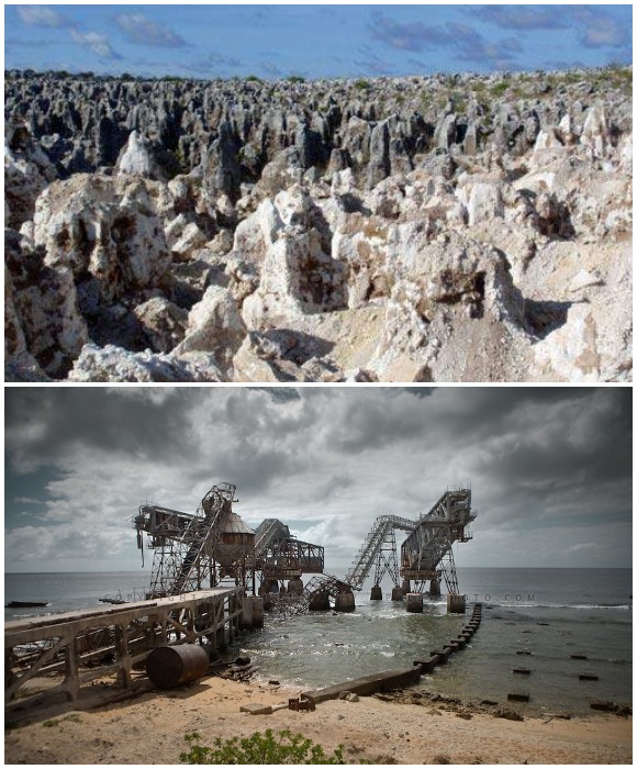 Теперь земля в руинах, а прибрежная часть в стальных «монстрах», которые разрушаются под воздействием воды и времени (о. Науру).