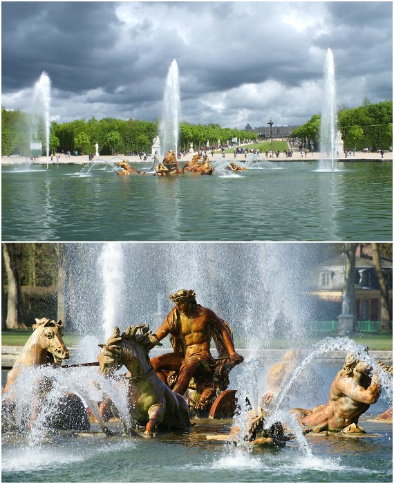 На строительство системы прудов и фонтанов было потрачено более трети от всей суммы, ушедшей на строительство всего дворцово-паркового комплекса (Château de Versailles, Франция).