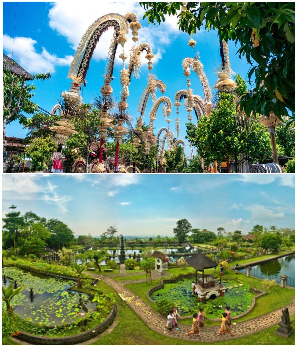 В дни индуистских религиозных праздников водный дворец особенно ярок и привлекателен как для паломников, так и туристов (Tirta Gangga Water Palace, Бали).