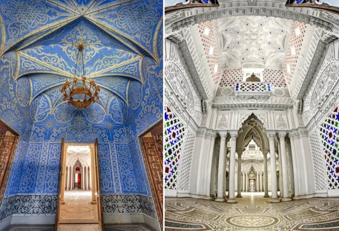Во многих залах на стенах и потолке наряду с множеством восточных мотивов, можно увидеть масонские и эзотерические символы (Castello di Sammezzano, Италия).