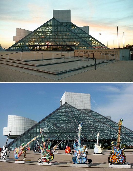 Несмотря на то, что I. M. Pei не был поклонником рок-н-ролла, Зал славы рок-н-ролла получился более чем впечатляющим (Кливленд, США).