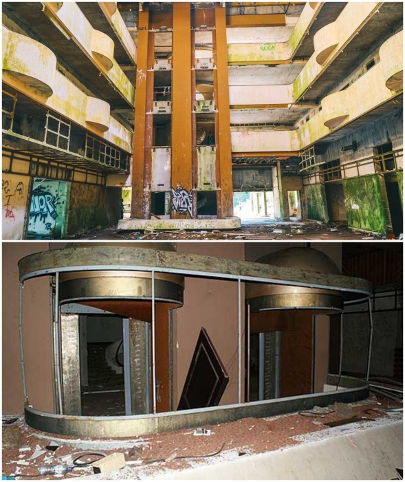 Прозрачные лифты-капсулы доставляли отдыхающих в апартаменты (Monte Palace, Азорские острова). 