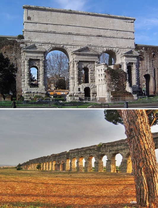 Водовод, протяженностью 49 км, состоял из подземных объектов и нескольких внушительных акведуков, представляющих особую архитектурную ценность (Акведук Акведотто Клаудио, Италия).