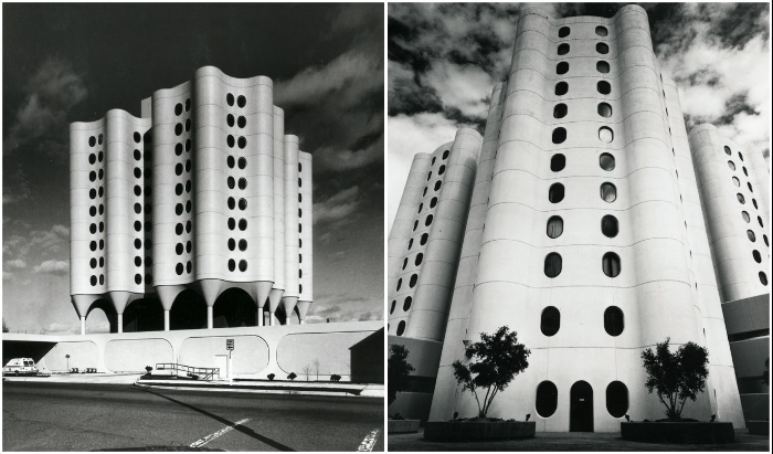 Больницу Святого Иосифа спроектировал американский архитектор Бертранд Голдберг (Такома, 1974 г.).
