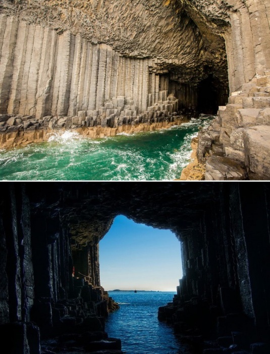 Фингалова пещера трансформирует звуки ветра и морского прибоя в удивительные мелодии (о-в Стаффа, Шотландия).