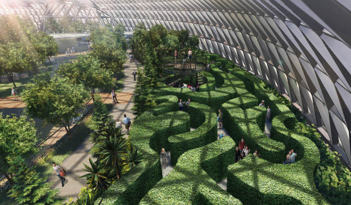 Лабиринт из живых кустарников станет настоящей головоломкой («Canopy Park», Changi Airport). | Фото: straitstimes.com.