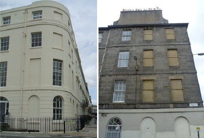 Чтобы избежать налога владельцы замуровывали окна передних фасадов особняков (Англия).