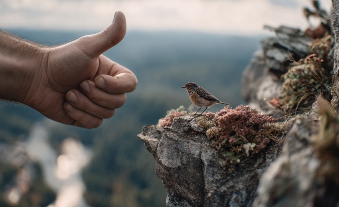 Cиница в руках.