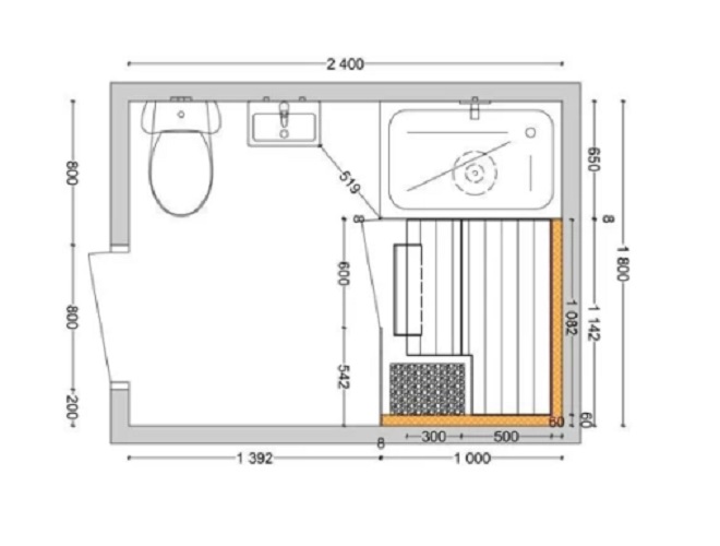 Примерный план монтажа сауны в ванной комнате квартиры. / Фото: sauna.ru