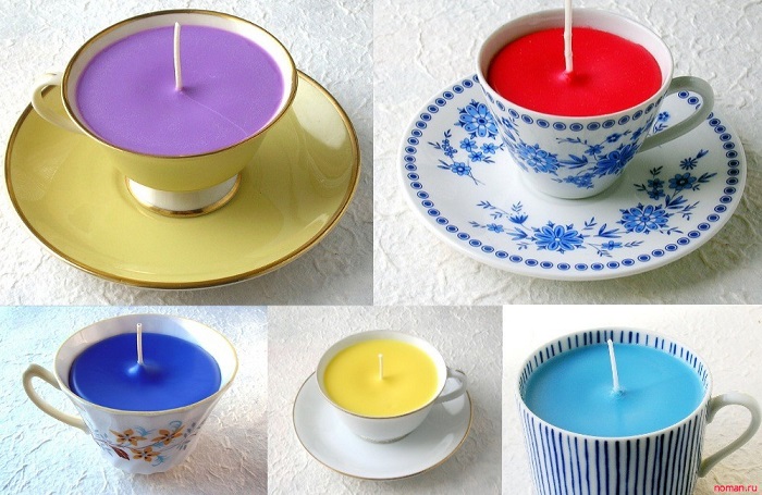 Оригинальные свечи в чашках для декора дома и на подарок. / Фото: noman.ru