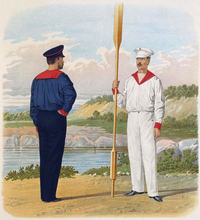Бело-красная тельняшка в форме моряков Амударьинской флотилии. /Фото: wikipedia.org