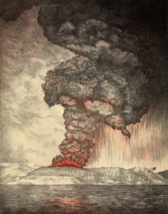 Литография с изображением извержения Кракатау, 1889 год. /Фото: livejournal.com