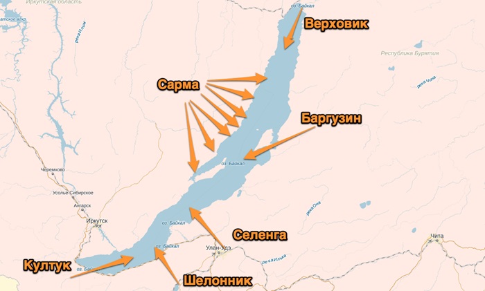 Схема расположения самых крупных рек, которые впадают в Байкал. /Фото: goodhouse.com.ua