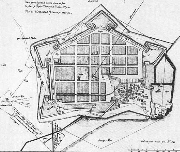 Сохранившийся проект плана Ливорно от Бернардо Буонталенти. /Фото: wikipedia.org