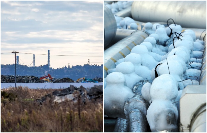 Стена изо льда помогает сдержать радиоактивное загрязнение воды с АЭС Фукусима. /Фото: futurism.com, asia.nikkei.com