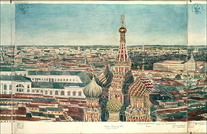 Храм на панораме Москвы в 1820-е годы. /Фото: wikipedia.org