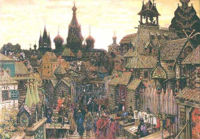Одна из улиц Китай-города  в 17 веке, полотно А. Васнецова. /Фото: wikipedia.org