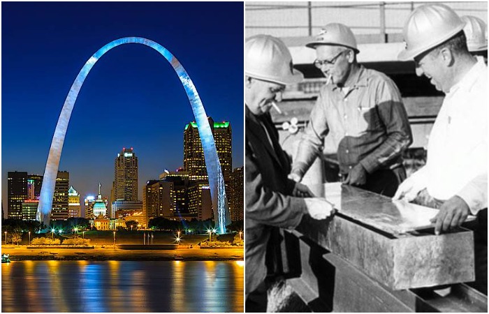 Монтаж капсулы времени в Арку, 1965 год.