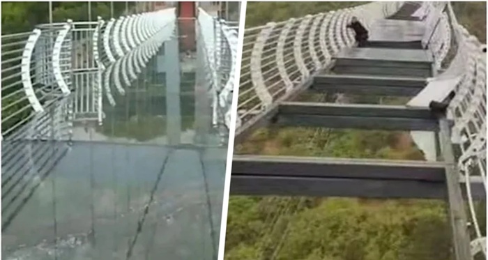 Кадры с видео инцидента на стеклянном мосту в августе 2025 года. Кадры с видео инцидента на стеклянном мосту в августе 2025 года.