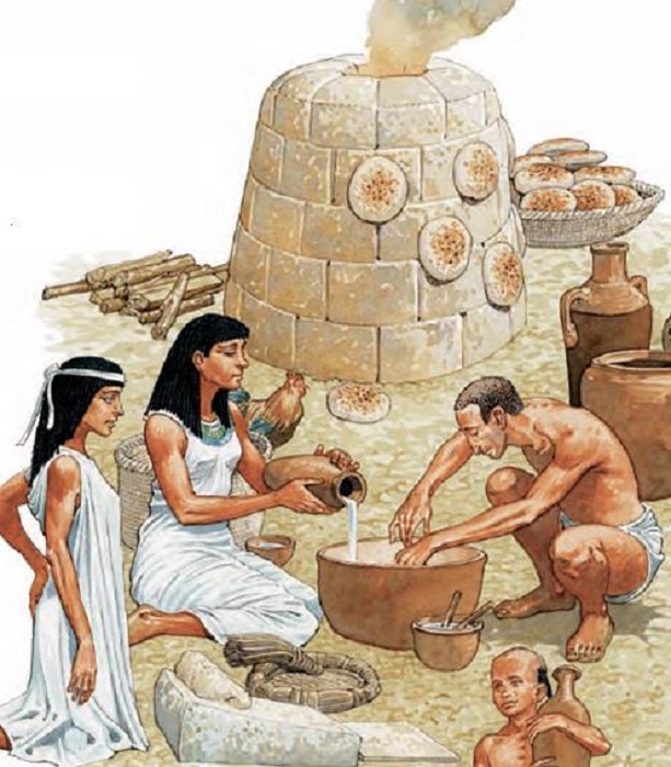 Реконструкция процесса изготовления хлеба в Древнем Египте. /Фото: qiza.ru