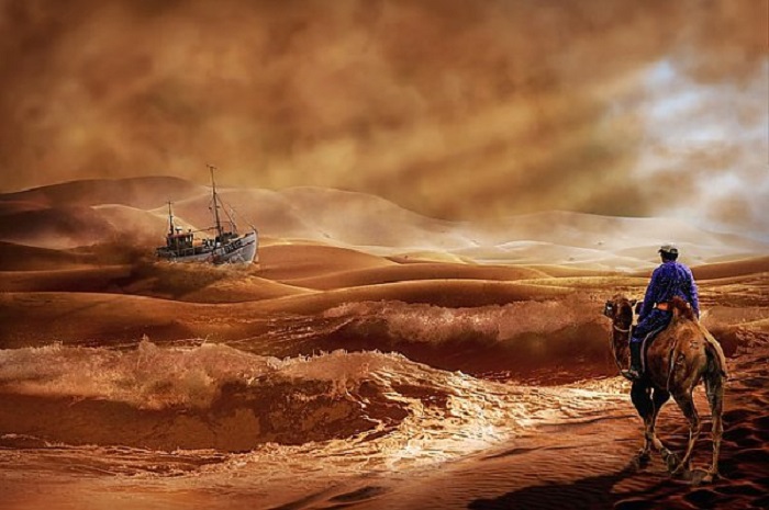 Корабли в пустынях были замечены не раз. /Фото: artpostergallery.ru