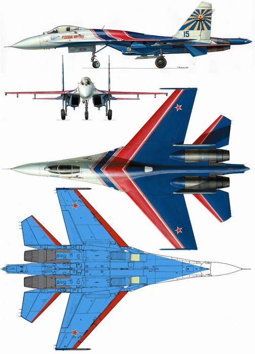 Проекции Су-27 - первого самолёта, на которых блистали «Русские витязи». /Фото: mikro-mir.at.ua