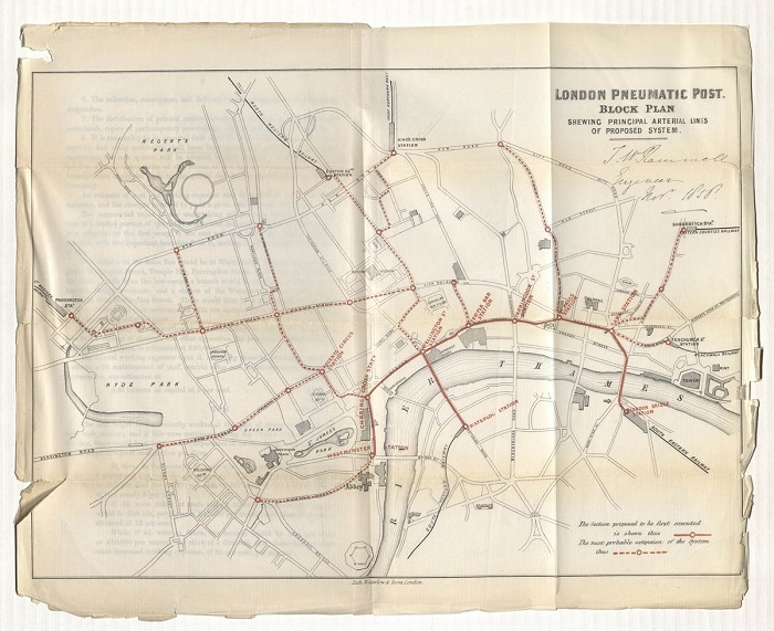 Карта лондонской пневмопочты, 1858 год. /Фото: newstatesman.com