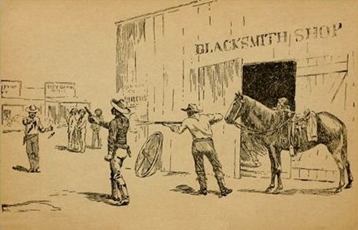 Изображение того времени, на котором зафиксирован один из эпизодов клановой войны между Саттонами и Тейлорами.