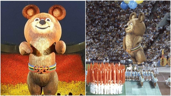 По задумке создателей главным из всех на закрытии Олимпиады был обязан стать Мишка, высота которого составляла целых 8 метров / Фото: twitter