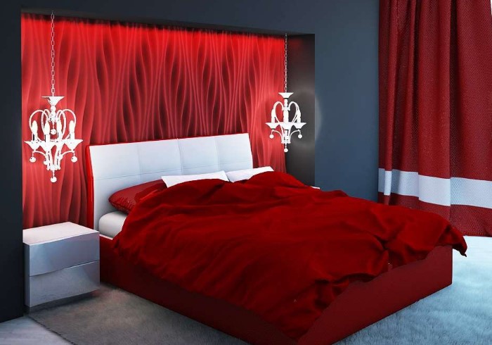 Красный - плохой выбор для спальни, поскольку цвет возбуждает нервную систему и вызывает всплеск эмоций, а уснуть в таком состоянии очень сложно  / Фото: justinterior.ru