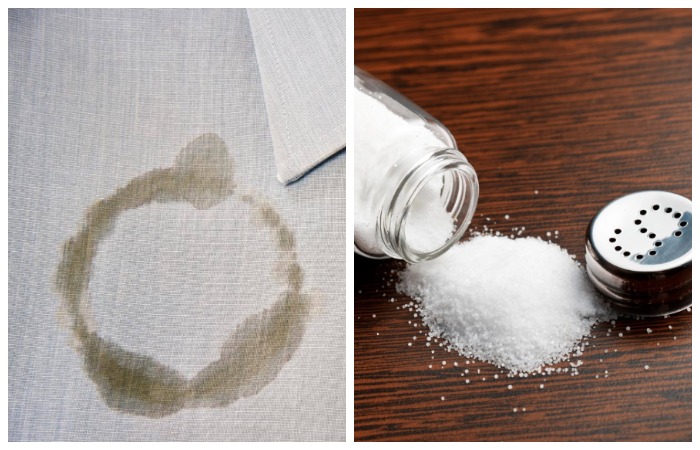 Против жирных и масляных пятен соль не эффективна, а лишь сделает хуже