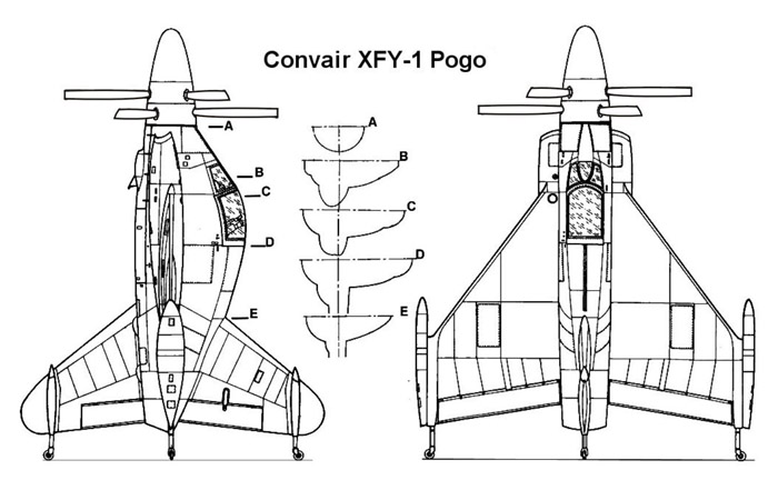 Самолёт Convair XFY-1 Pogo. / Фото: aviationsmilitaires.net