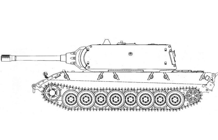 Примерный чертёж танка Е-100, вид сбоку./ Фото: polymerh.ru
