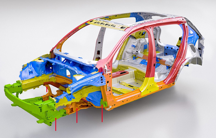 Зоны смятия несущего кузова. Зоны смятия несущего кузова.