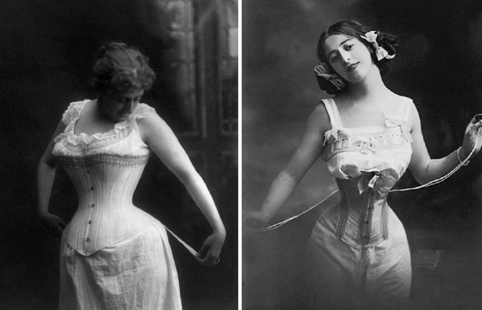 Корсет уменьшал талию до 30 сантиметров и поднимал грудь. Корсет уменьшал талию до 30 сантиметров и поднимал грудь.