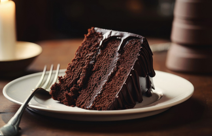 В торте присутствует три шоколадные части - коржи, крем и глазурь.