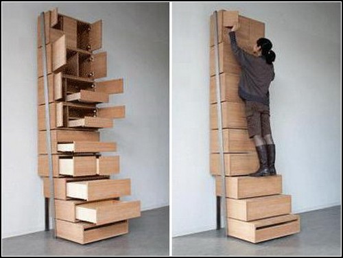 Шкаф-лестница для того, чтобы легко доставать до верхних полок
