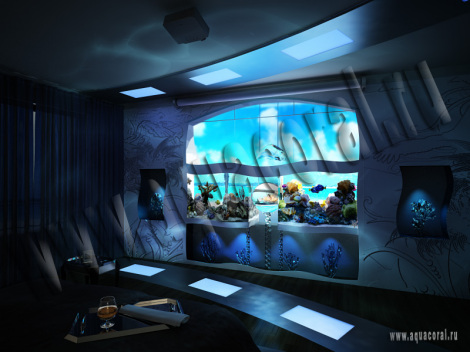 Проект интерьера с морским аквариумом на 2 тонны