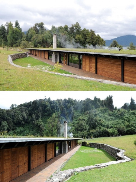 Casa 34 – горизонтальный дом с зеленой кровлей от чилийских архитекторов