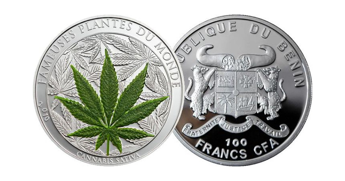 монета с изображением конопли
